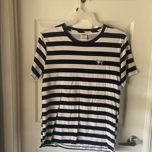 Black and White Striped PINK T-Shirt MEDIUM